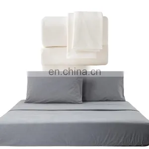 Soft King Size Waterproof Microfiber 200TC Solid Color Hotel Sateen Bed Sheet Set thumbnail-7