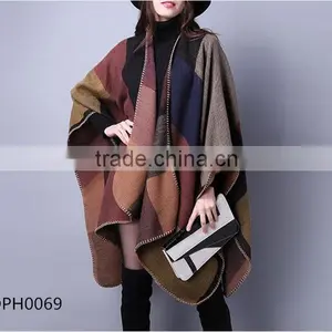 Ladies Oversize New Style Women Fashion Checked Colorful Cape Shawl thumbnail-1