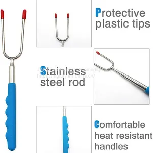 Stretch Stainless Steel Barbecue Fork PVC Handle Extending Marshmallow Roasting BBQ Sticks Skewers thumbnail-5