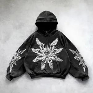 New Retro Oversized Black Winter Embroidered Hoodie Solid Loose Pullover Sweatshirt 100% Cotton Streetwear for Men and Women thumbnail-4
