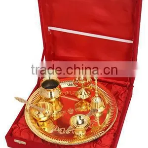 Indian Gold Plated Brass Pooja Thali thumbnail-1
