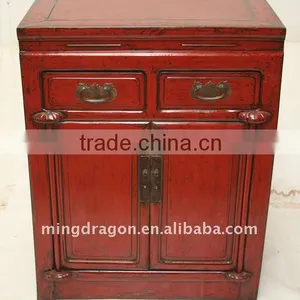 Antique Chinese Red Wedding Bedside Cabinet thumbnail-1