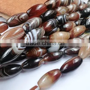 Natural Smooth Drum Shape Brown Agate Strip Loose Beads Unit Shape For Regilious Gift thumbnail-1