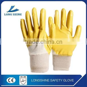 Best Selling Cotton Liner With Yellow Nitrile Coated Anti Oil Safety Working Glove for Industry thumbnail-1