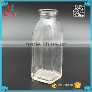 300ml Square Milk Glass Beverage Juice Bottle With Crimp Neck thumbnail-3