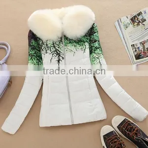 New Women's Coats Fur Collar Short Down Jacket Printed Cotton Women's Coat thumbnail-1