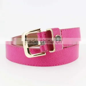 2015 Women's Fashion Pink PU Leather Belts Women With Smooth Gold Buckle Belt thumbnail-2