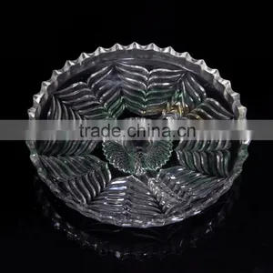 Grand Clear Metasequoia Leaves Embossing Glass Dessert Plate for Dinner thumbnail-1