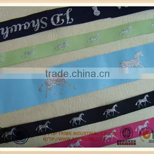 High Density Custom Metallic Silver Horse Damask Ribbon thumbnail-1