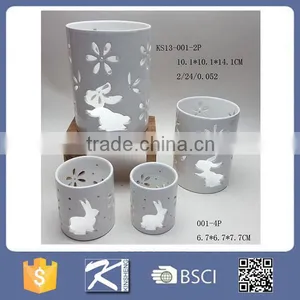 Easter Ornament White Porcelain Rabbit Shape Tealight Candle Holder for Sale thumbnail-1
