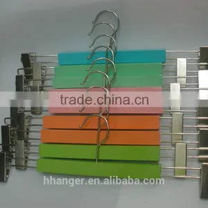 Wood Skirt Hangers, Wooden Pants Hangers With Chrome Hardware, Shiny Kids Pants Hanger thumbnail-1