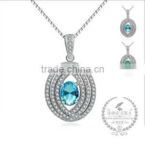 925 Sterling Silver Green,blue Zircon Creative Pendant Necklace Fashion Women Necklace Supplies 6360449 thumbnail-1