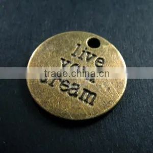 20mm Vintage Style Bronze Plated Alloy Antiqued Live Your Dream Engraved Letter DIY Pendant Charm Supplies 1810219 thumbnail-1