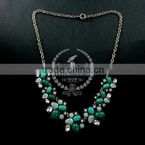 Vintage Bronze Green Stone Cabochon Chunky Choker Women Statement Necklace Fashion Chic Jewelry 2013 6390022 thumbnail-1