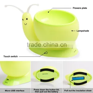 Novelty Snail Led Night Light DC 5V USB Charging 1W Ecological Plant Potting Lamp Home Decoration Yellow Night Light Kid Gift thumbnail-4