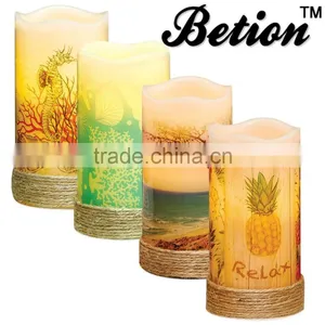 Led Flameless Candles Sea Themed Flameless Pillar Candles Wax Led Candles 3''x6'' thumbnail-1