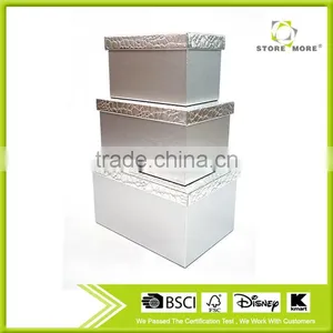 Household Set Of 3 Rectangular Faux Leahter Storage Box With Lid thumbnail-1