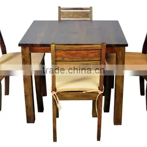 Indian Traditional Wooden Dining Table Set With Cushion Chair thumbnail-1