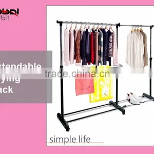 Heavy Duty Movable Garment Hanging Rail Stand Extendable Clothes Drying Rack thumbnail-1