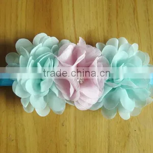 Chiffon Flower With Pearl Rhinestone in Center for Kids Hair Accessories thumbnail-2