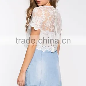 2016 Promotional High Quality Lady White Crochet t Shirt thumbnail-4