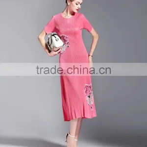 Bodice Flower Printing OL Fashion Draped Women Slim Dresss thumbnail-2