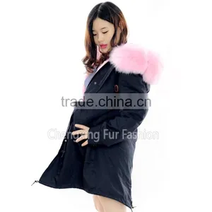 CX-G-P-08A Fox Fur Big Collar Hooded Real Fur Parka With Rex Rabbit Fur Lining thumbnail-3