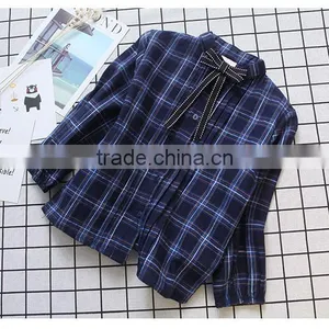 2-8 Years 2017 New Wholesale Autumn Cotton Full Sleeve Bow Plaid Girls Blouses thumbnail-2