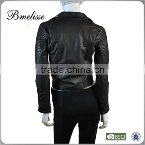 2014-2015 Wholesale Fashion Lady Leather Jacket Stylish Women's Black Leather Jacket With Beaded thumbnail-3