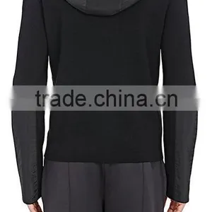 Black Rib-knit Virgin Wool Zip-front Hoodie Styled With Tech-fabric Elbow Patches thumbnail-2