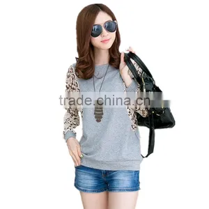 Korean Style Slim Round Neck Long Batwing Sleeve Women Lace Stitching Plus Size Blank T-shirt thumbnail-1