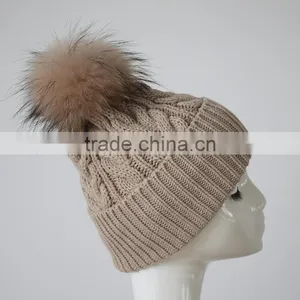 Myfur Knitted Beanie Slouchy Unisex Cap Baggy Skull Ski Keep Warm Hat With Fur Ball thumbnail-3