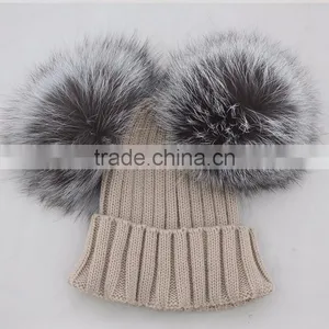 Myfur Dark Purple Girls Winter Wool Beanie Cap With Removable Silver Fur Balls thumbnail-6