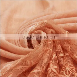 New Fashion Custom Classic Plain Dyed Linon Viscose Thin Lace Flower Trim Ribbon Hijab Scarf thumbnail-6