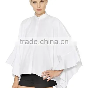 New Style Girls Pure White Cloak Blouses,Long Sleeve Blank Plain Cloak Blouses for Women thumbnail-4