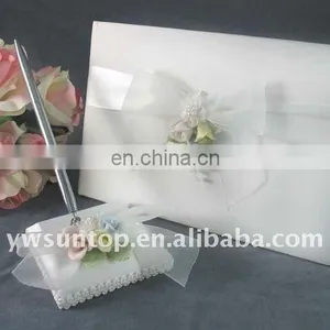 Three Flowers Design Satin Signature Guest Book & Pen Holder Set Vintage Wedding Decoration thumbnail-1