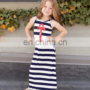 Girl's Red Print Anchor Maxi Dresses,mommy Print Maxi Dresses,mommy and me Knit Stripe Maxi Dresses thumbnail-2