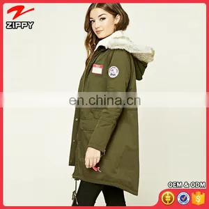 OEM Service Wholesale Ladies Patched Faux Fur Hooded Parka Winter Coats China Supplier thumbnail-2