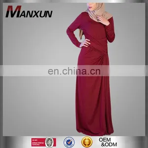 Muslim Long Sleeve Abaya Red Jersey Fabric Islamic Design Plain Solid Color Abaya Dress thumbnail-1