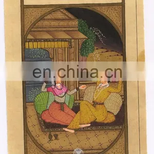 Indian Mughal Miniature Painting Handmade Hand Painted Historical Harem Painting thumbnail-1