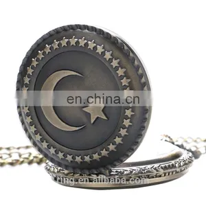 Vintage Fashion Ladies Stars Moon Flip Pocket Watch Necklace Chain Watch thumbnail-2