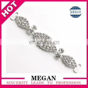 Triple Rhinestone Connector Headband Studded Elastic Stretch Fold Over Silver Buckle thumbnail-1