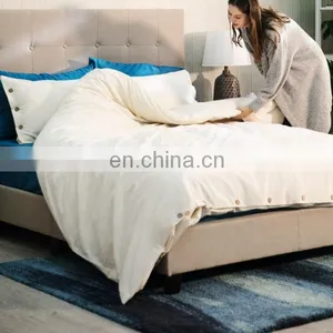 Durable 100% Cotton Antique Cream Washed Woven Bedroom Duvet Cover Set With Zipper Interior Ties thumbnail-3