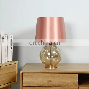 Elegant Modern Design Hotel Restaurant Coffee House Custom Round Glass Table Lamp With Lampshade thumbnail-1