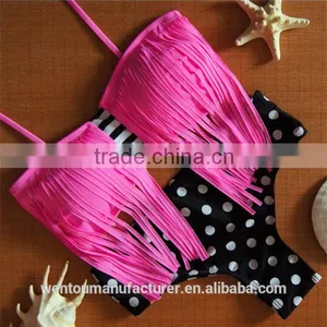 2016 New Women Push-up Padded Bra Tassel Swimsuit Bathing Suit Swimwear Bikini thumbnail-3
