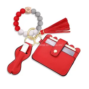 New Design Custom Silicone Beads Bracelet Keychain Wristlet Silicone Wristlet Keychain Bracelet thumbnail-4