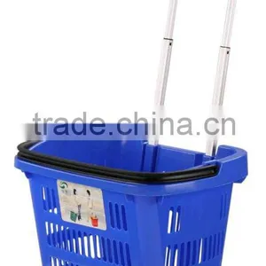 Most Popular & Best Price Supermarket Plastic Shopping Basket With Draw Bar HGLS-BK-051 thumbnail-1