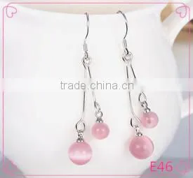 2016 New Fashion Red Opal Cat Eye Silver Long Pendant Earring thumbnail-1