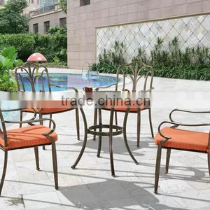 Premium Quality Garden Patio Terrace Deck Cast Aluminum Bronze Living Accents Outdoor Furniture Mosaic Table With Swivel Chairs thumbnail-6
