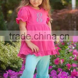 Top and Pants Ruffle Outfit for Kids Red Cotton Ruffle Top for Children New Design thumbnail-5